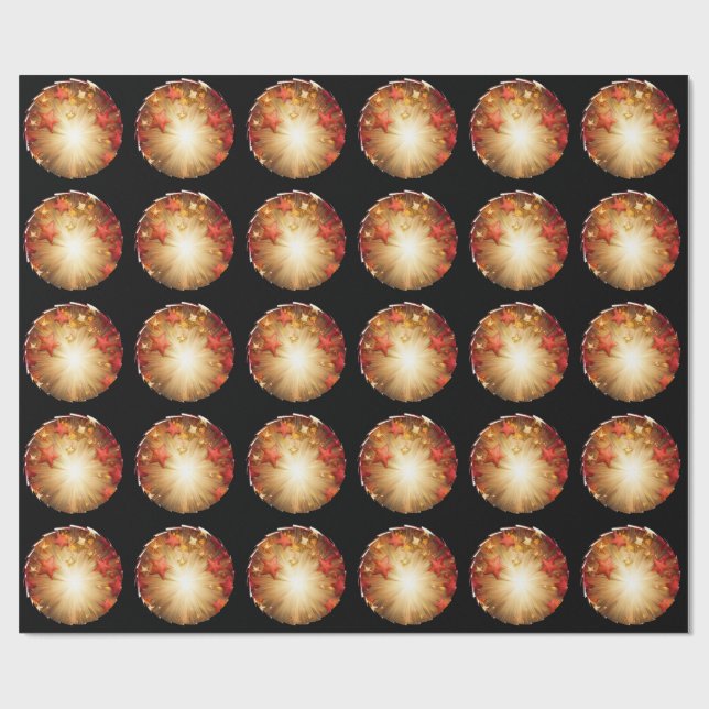 Papel De Regalo Red And Gold Stars With Bright Energy Burst (Superficie plana)