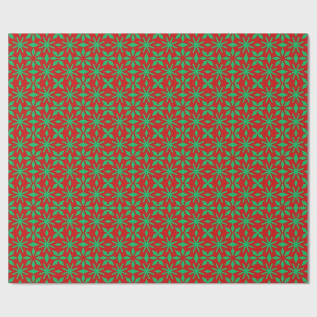 Papel De Regalo Red and Green Christmas Snowflakes Pattern (Superficie plana)