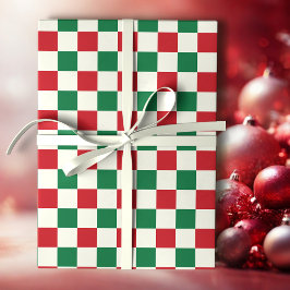 Papel De Regalo Red and Green Retro Holiday Check Pattern