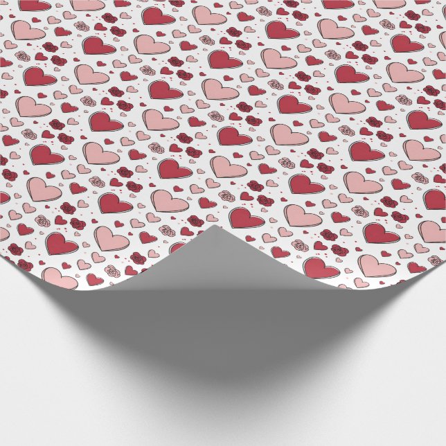 Papel De Regalo Red and Pink Hearts and Roses Doodle Art (Esquina)