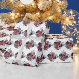 Papel De Regalo Red and Silver Elegant Flowers