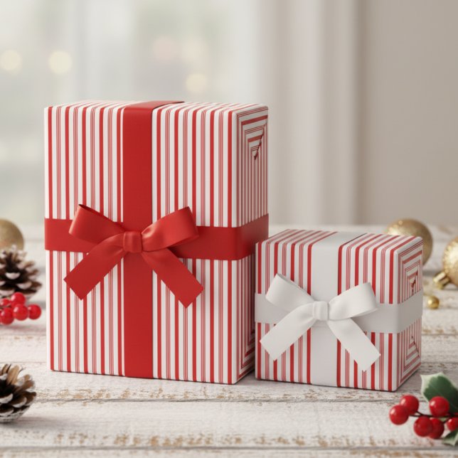 Papel De Regalo Red and White Candy Cane Pinstripe Pattern (Cute Red and White Candy Cane Pinstripe Pattern for Christmas. Modern Thin Red Stripes for Chic Xmas)