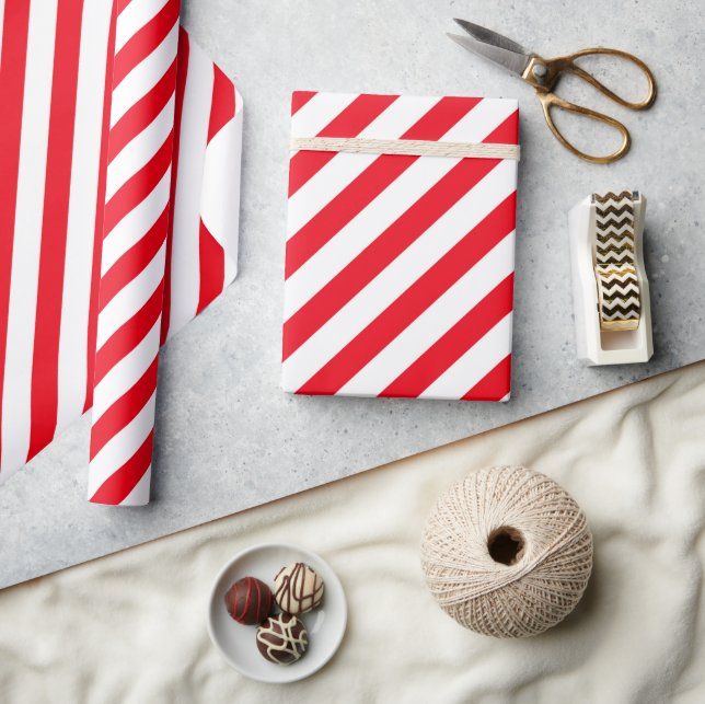 Papel De Regalo Red and White Stripped Candy Cane Wrapping Paper (Artesanía)