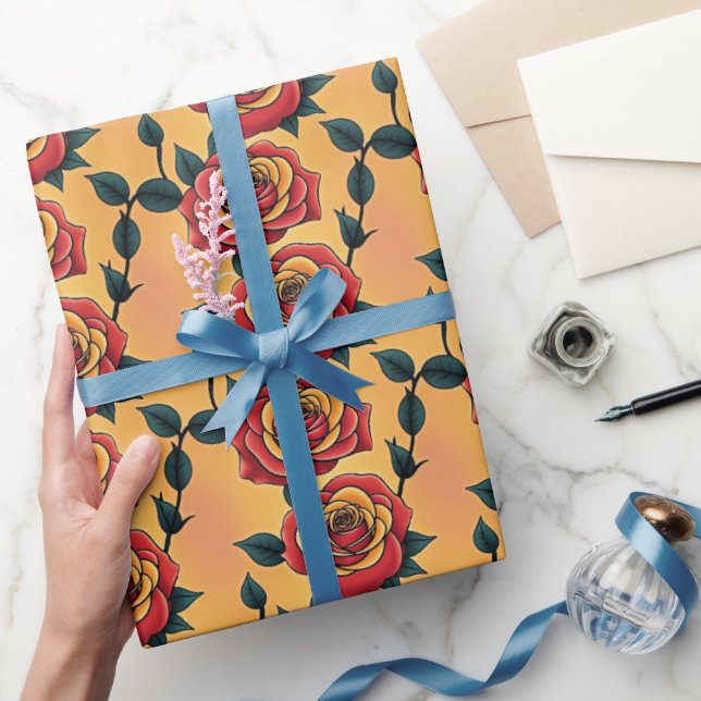 Papel De Regalo Red And Yellow Roses (Regalar)