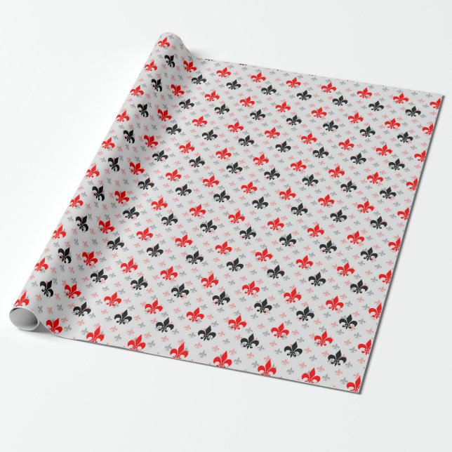 Papel De Regalo Red Black Fleur De Lis (Desenrollado)