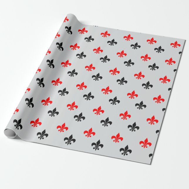 Papel De Regalo Red Black Fleur De Lis (Desenrollado)