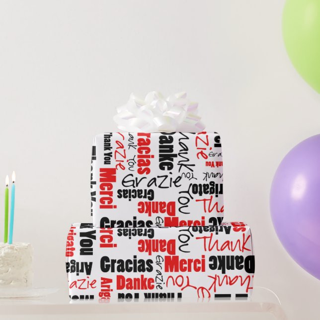 Papel De Regalo Red Black Gracias Word Cloud (Regalos de fiesta)