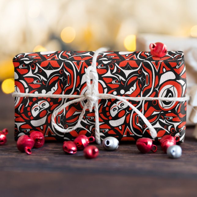 Papel De Regalo Red Black White Abstract Haida Face Native Art (Subido por el creador)