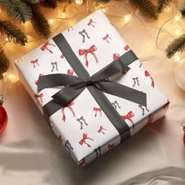 Papel De Regalo Red Bow Black Bow Navidades de vacaciones envuelto
