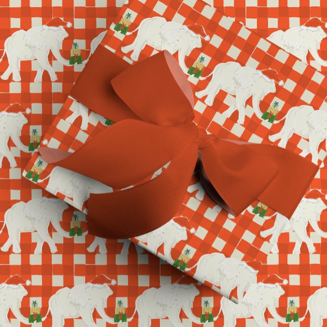 Papel De Regalo Red Checkered White Elephant Christmas Party (Red Checkered White Elephant Christmas Party Wrapping Paper)
