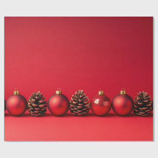 Papel De Regalo Red Christmas Balls and Pinecones