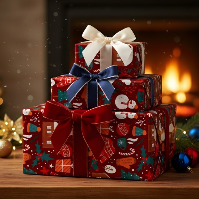Papel De Regalo Red Christmas Gift Wrapping Paper with Festive Ico (Subido por el creador)