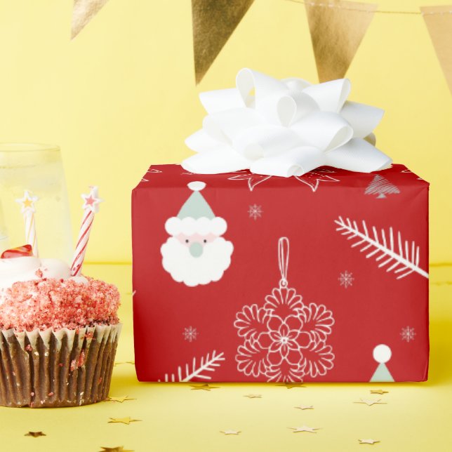Papel De Regalo Red Christmas – Santa & Snowflake Pattern (Fiesta de cumpleaños )