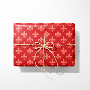 Papel De Regalo Red & Coral Fleur-de-Lis