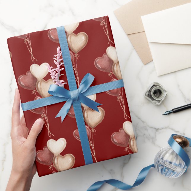 Papel De Regalo Red Cream Heart Balloons Love  (Regalar)