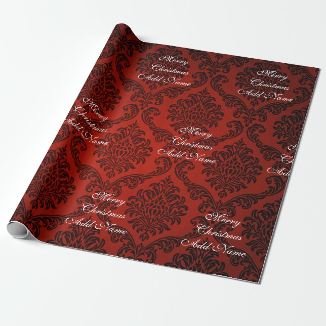 Papel De Regalo Red Damask Feliz Navidad con nombres de Navidades (Desenrollado)