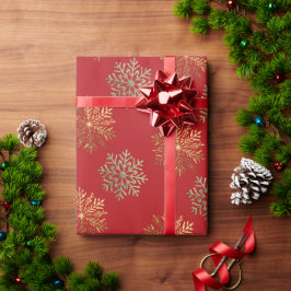 Papel De Regalo Red Elegant Gold Snowflake Pattern New Year winter