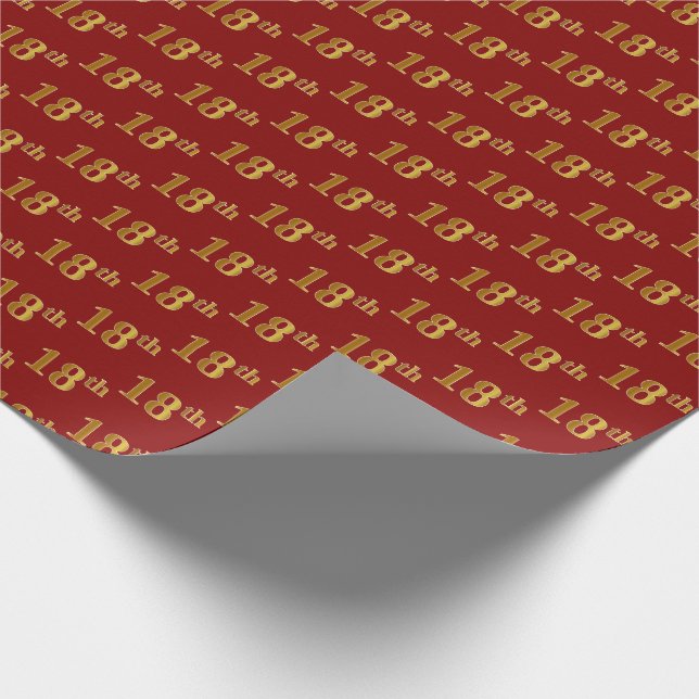 Papel De Regalo Red, Faux Gold 18th (Octavo) Event (Esquina)
