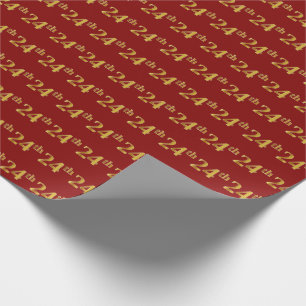 Papel De Regalo Red, Faux Gold 24th (24to) Event