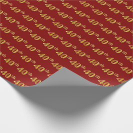 Papel De Regalo Red, Faux Gold 40th (cuadragésimo) Event