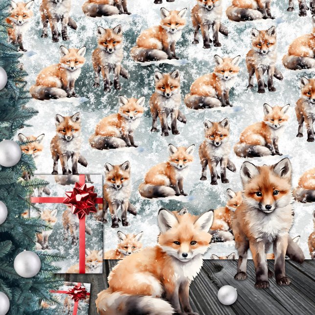 Papel De Regalo Red Fox Cubs Snowy Winter Scene (Red Fox Cubs Snowy Winter Scene Wrapping Paper Rolls)