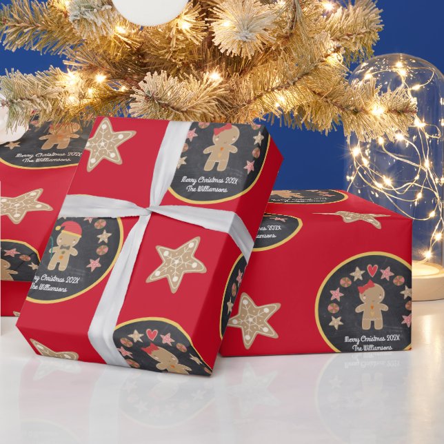 Papel De Regalo Red Gingerbread Cookie Chalkboard Cute Nombre Pers (Vacaciones)