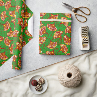 Papel De Regalo Red Gold And Green Ankara Fan Print Wrappin