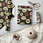 Papel De Regalo Red Gold Black Lips Kiss Bridal Shower<br><div class="desc">Red Gold Black Lips Kiss Boda Bridal Shower Cumpleaños</div>