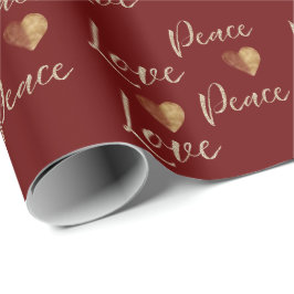 Papel De Regalo Red Gold Luxe Purpurina Love Peace Hearts