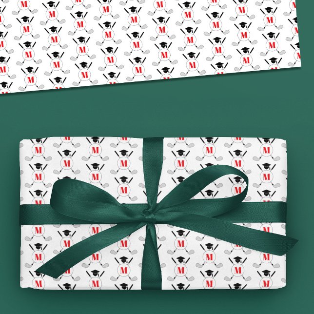 Papel De Regalo Red Golf Themed Graduation Monogram Pattern (Subido por el creador)