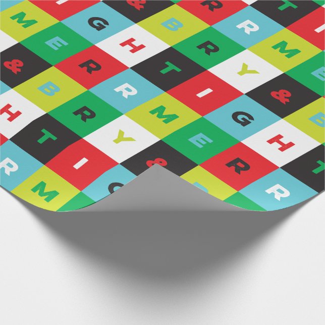 Papel De Regalo Red Green Black Blue Merry and Bright Checkers (Esquina)