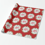 Papel De Regalo Red Green Family Name Wreath Joy Vintage Christmas<br><div class="desc">Navidades retro vintage de la poinsettia eran de oro,  verde y rojo con nombre familiar para personalizar con el año en curso y tierno mensaje de paz,  amor,  creencia y alegría.</div>