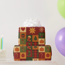 Red Green Patchwork Quilt Rustic Farmhouse Floral