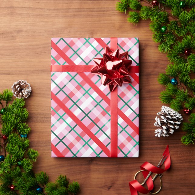 Papel De Regalo Red Green Pink Christmas Plaid Wrapping Paper (Regalo de vacaciones)