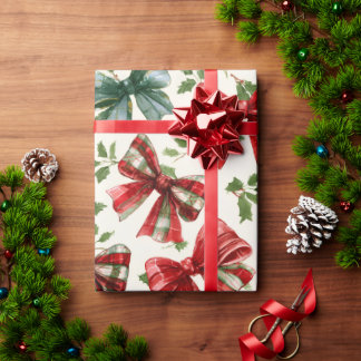 Papel De Regalo Red Green Retro Plaid Bows Christmas
