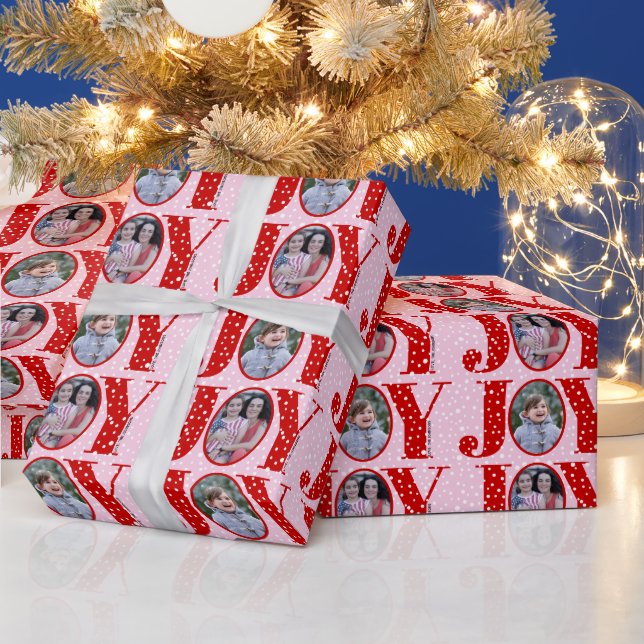 Papel De Regalo Red JOY y copos de nieve rosa dos Navidades de fot (Vacaciones)