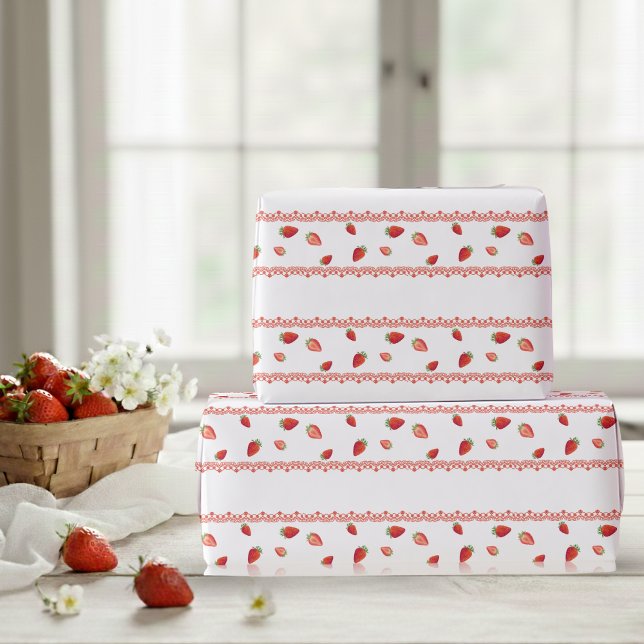 Papel De Regalo Red Lace Berry First Birthday  (Red Lace Berry First Birthday Wrapping Paper)
