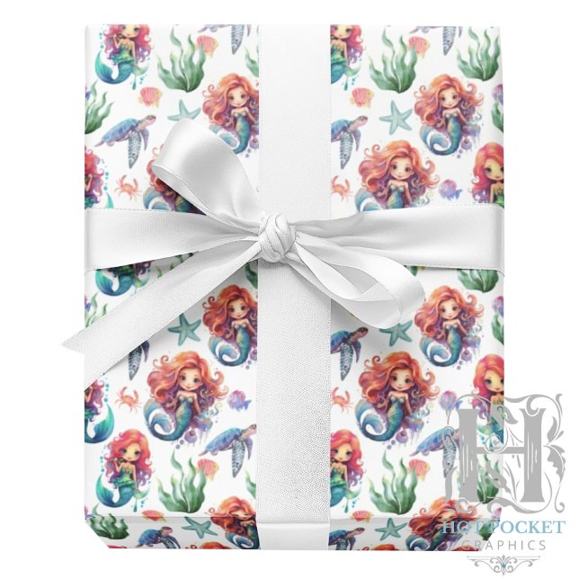 Papel De Regalo Red Mermaid Wrapping Paper in White (Subido por el creador)