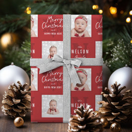 Papel De Regalo Red Merry Christmas Calligraphy Family 2 photo