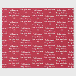 Papel De Regalo Red Merry Christmas Nombre Personalizado De Santa