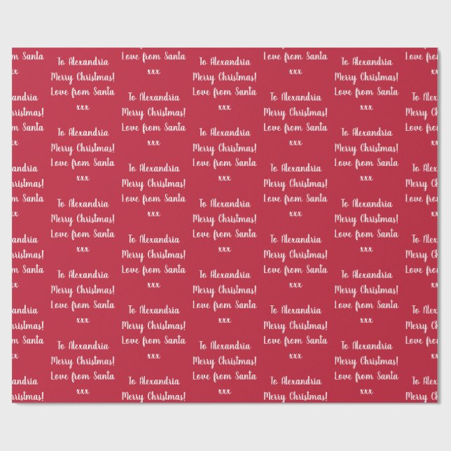 Papel De Regalo Red Merry Christmas Nombre Personalizado De Santa (Superficie plana)