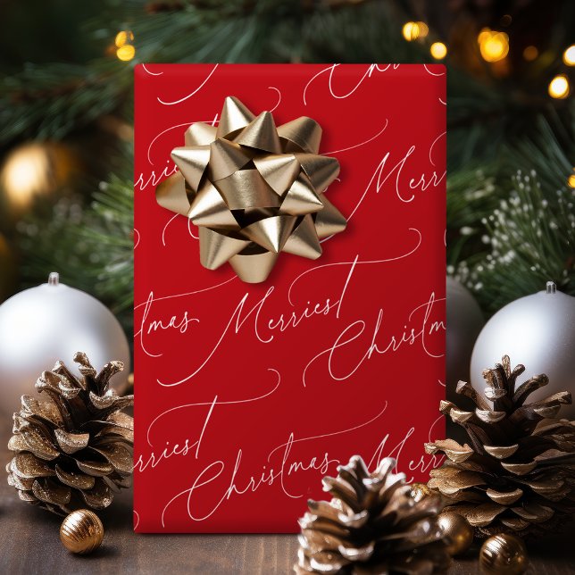 Papel De Regalo Red Minimalist Modern Script Merriest Christmas (Red Minimalist Modern Script Merriest Christmas Wrapping Paper)