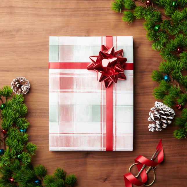 Papel De Regalo Red Mint Peppermint Mocha Plaid Stripes Christmas (Regalo de vacaciones)