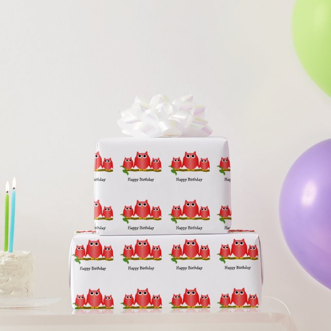 Papel De Regalo Red Owls Design Birthday Gift (Regalos de fiesta)