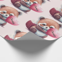 Red Panda Heart Watercolor Añadir nombre