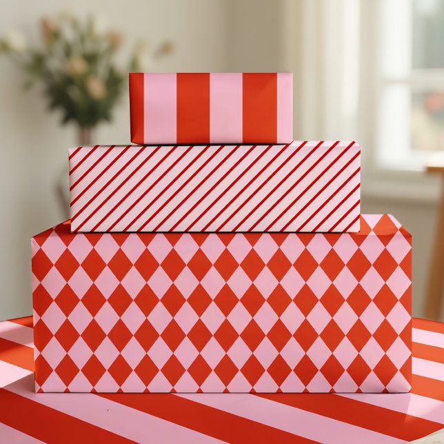Papel De Regalo Red Pink Argyle Wrapping Paper (Subido por el creador)