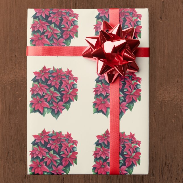 Papel De Regalo Red Poinsettia Christmas Flower On Light Yellow (Subido por el creador)