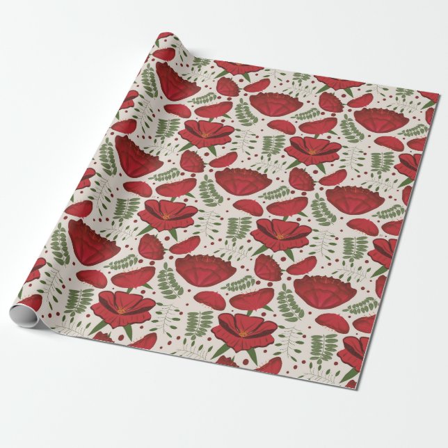 Papel De Regalo Red Poppy Baby Shower (Desenrollado)