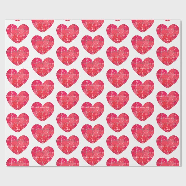 Papel De Regalo Red puzzle hearts, watercolor seamless pattern (Superficie plana)