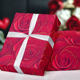 Papel De Regalo Red Roses Gold Border Romantic Valentine